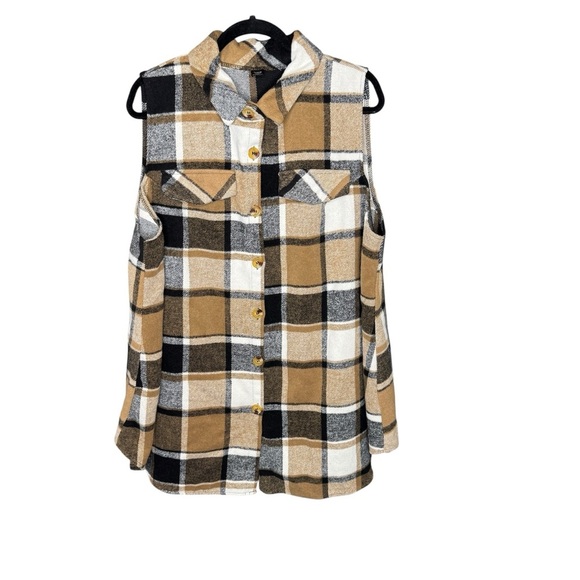 SHEIN Curve 3XL Women’s Plaid Fleece Vest in Tan & Gray - Picture 2 of 8